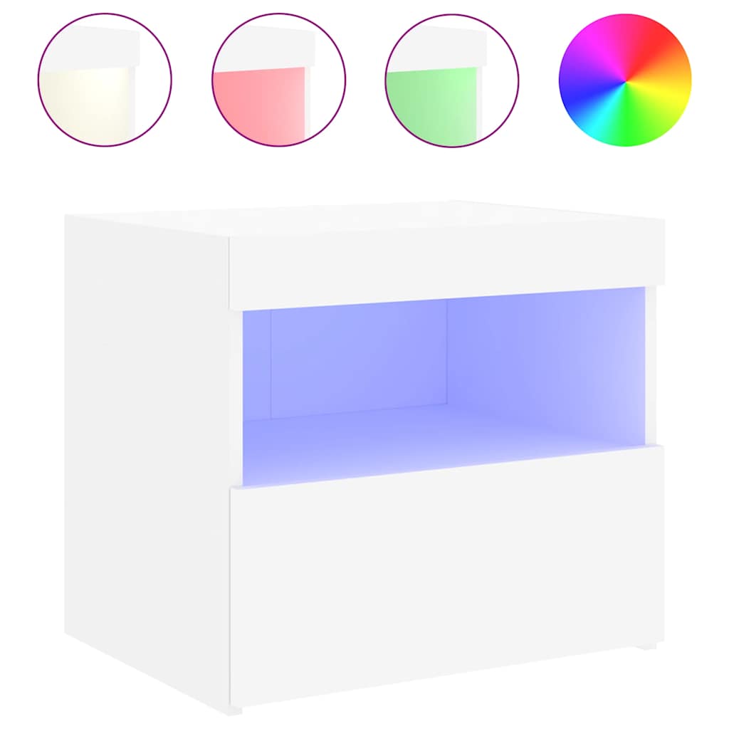 Nachttisch mit LED-Leuchten Weiß 50x40x45 cm